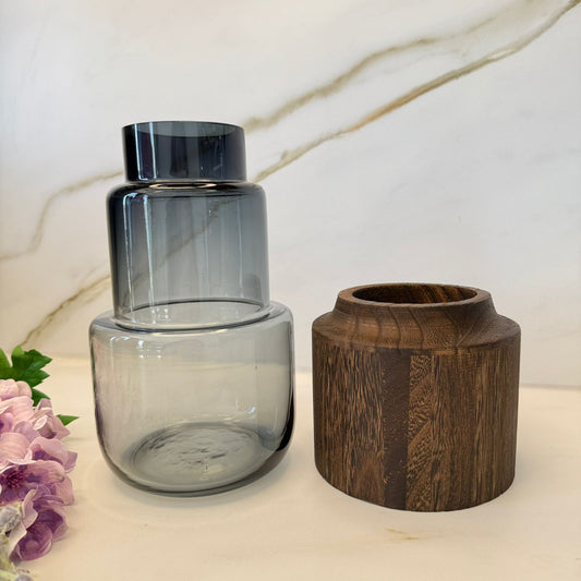 مزهرية زجاجية الدخان الحديثة مع نمط خشبي منحوت