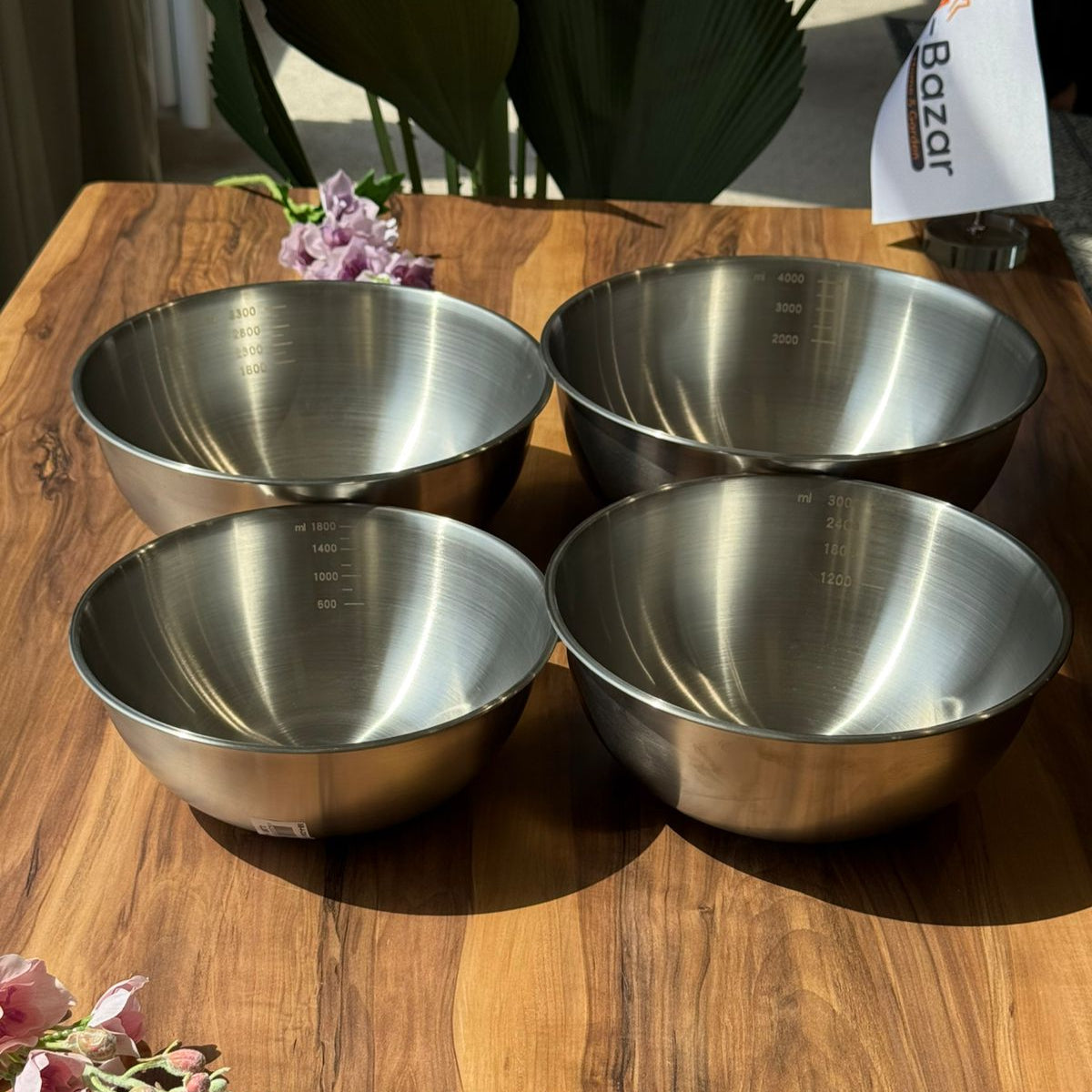 أوعية خلط وتقديم فاخرة متعددة الاستخدامات من الفولاذ المقاوم للصدأ باللون الفضي