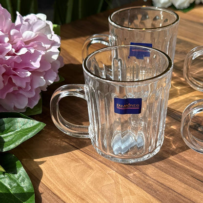 Golden Rim Glass Cup Set - 6 Pieces