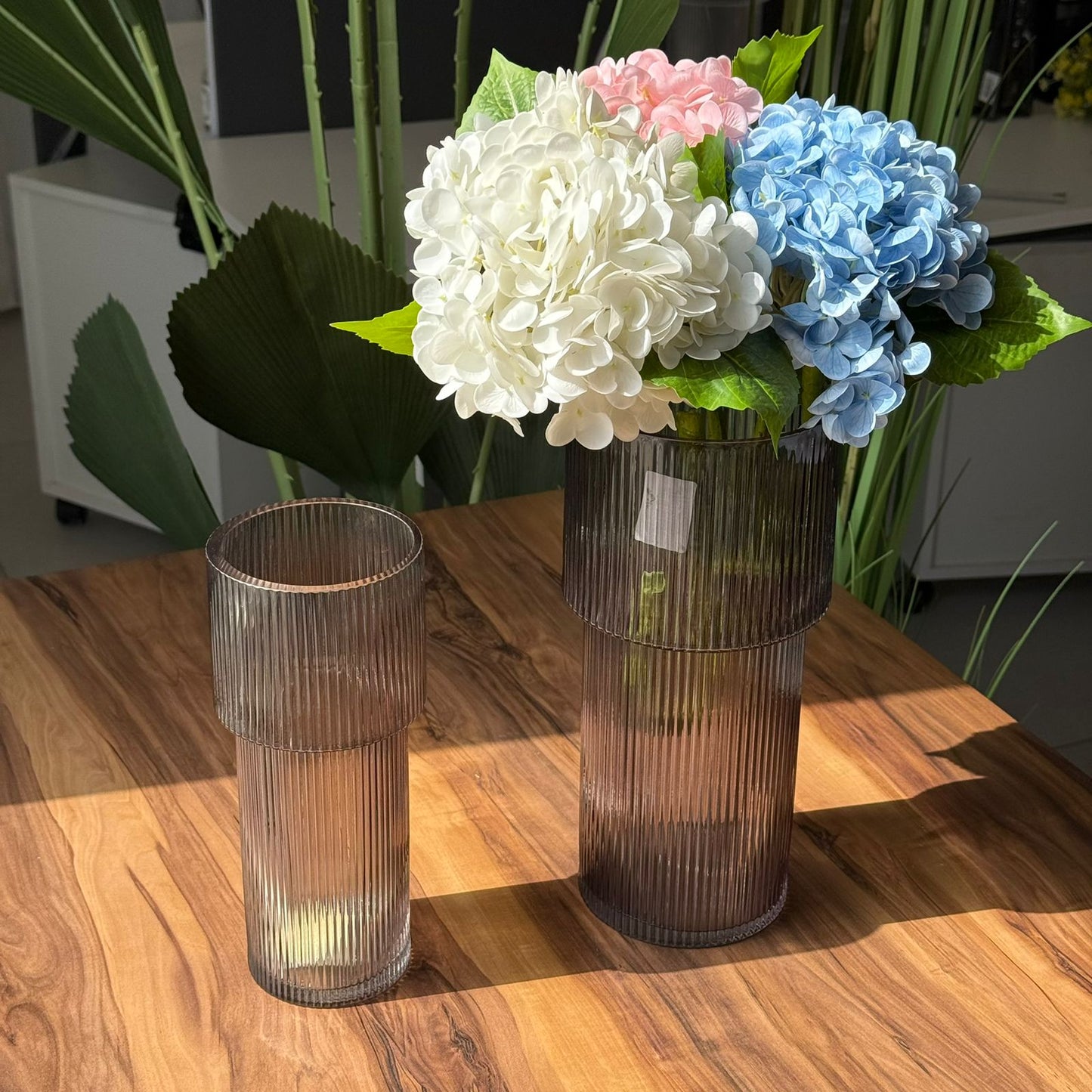 Modern Crest Smoky Grey Glass Vases