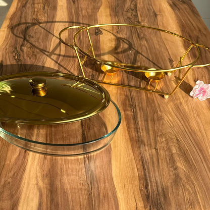 مجموعة أطباق تقديم الطعام الزجاجية الذهبية الفاخرة - تصاميم بيضاوية ودائرية