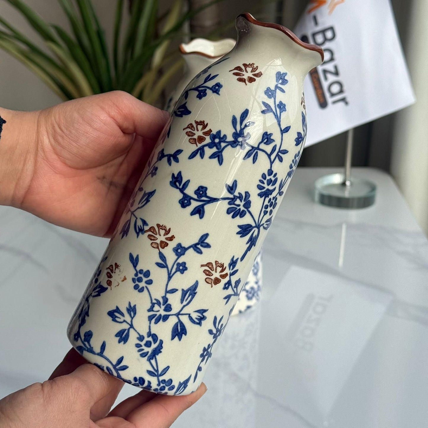 Blue & Brown Floral Ceramic Vase Collection