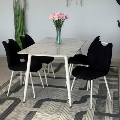 Dany Table and Roza Chairs Dining Set - Black & White