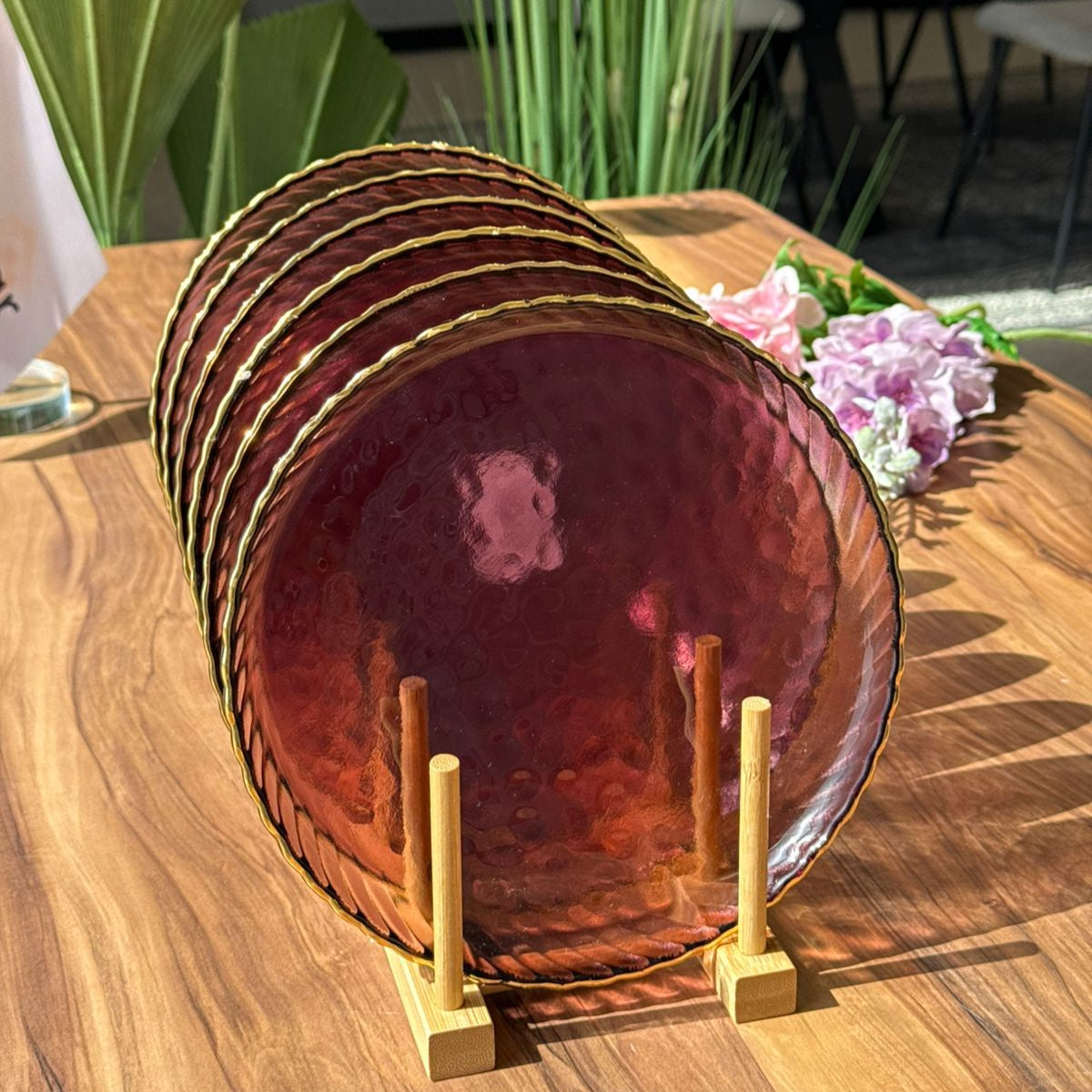 طقم أدوات مائدة زجاجي فاخر متموج - 6 قطع