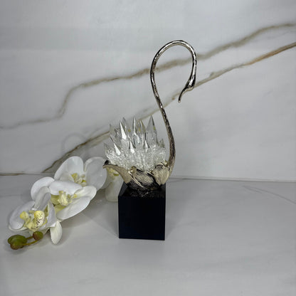 Elegant Crystal-Tail Swan Figurine - Set Of 2