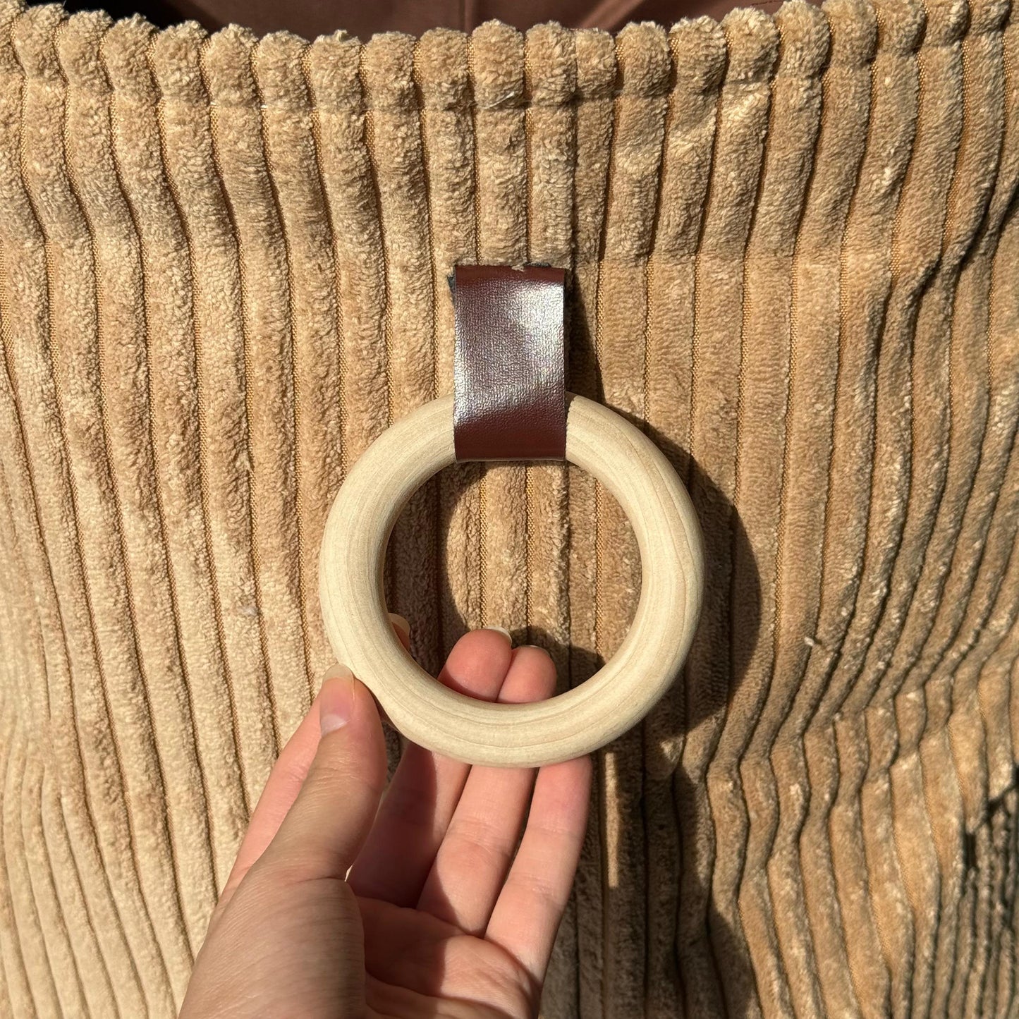 Corduroy Storage Basket with Wooden Ring Handles