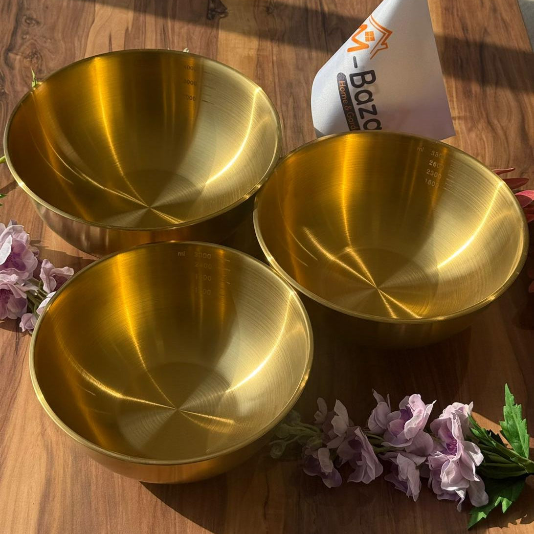 أوعية خلط وتقديم فاخرة متعددة الاستخدامات من الفولاذ المقاوم للصدأ باللون الذهبي - مع علامات قياس