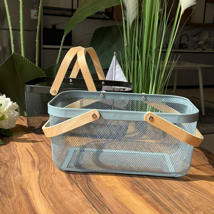 Mesh Storage Basket With Wooden Handle