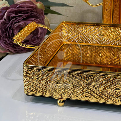 2Pcs Luxury Decorative Gold Bronze Mirror Tray