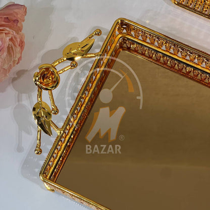 2Pcs Luxury Decorative Gold Bronze Mirror Tray