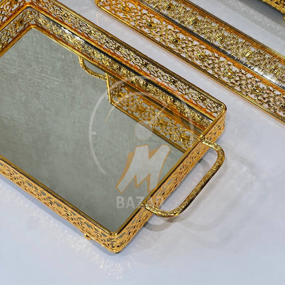 Set of 2 Luxury Decorative Gold Mirror Tray