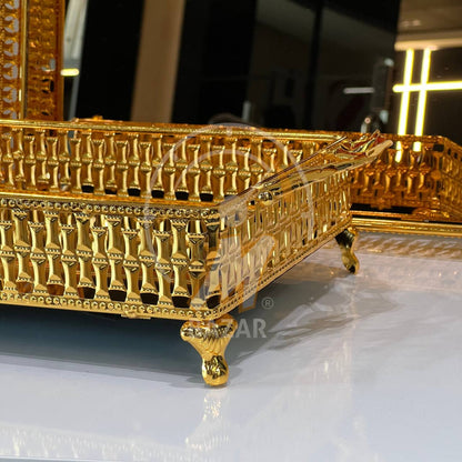 2Pcs Luxury Decorative Gold Bronze Mirror Tray