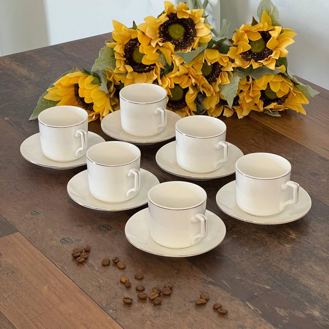 Set of 6 Sliver Edge Ceramic Coffee Cup Set