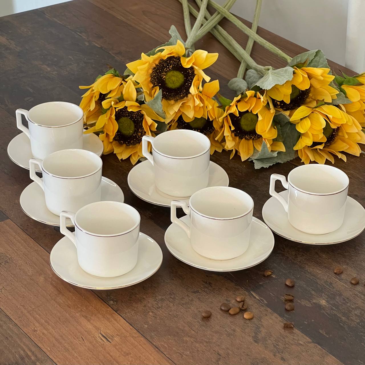 Set of 6 Sliver Edge Ceramic Coffee Cup Set
