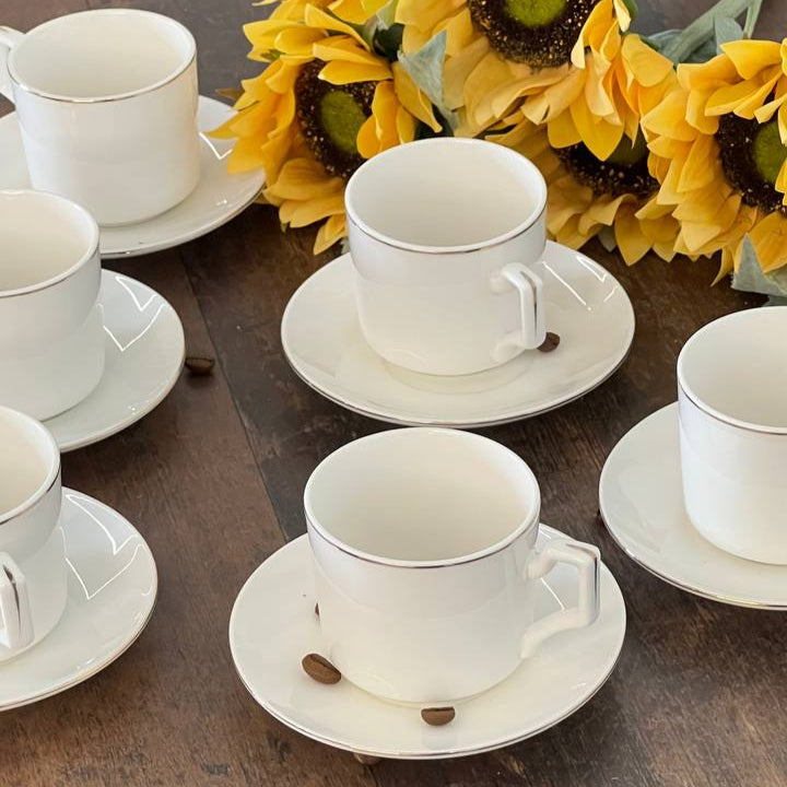 Set of 6 Sliver Edge Ceramic Coffee Cup Set