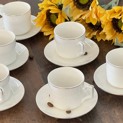 Set of 6 Sliver Edge Ceramic Coffee Cup Set