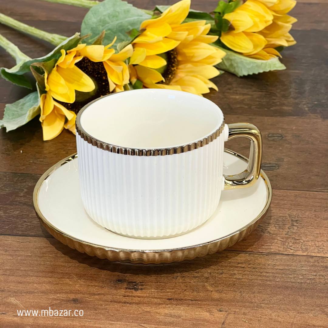 Set of 6 Gold Edge Ceramic Coffee Cup Set