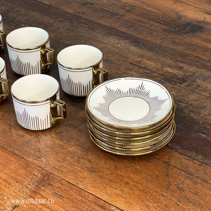 Set of 6 Gold Edge Ceramic Coffee Cup Set