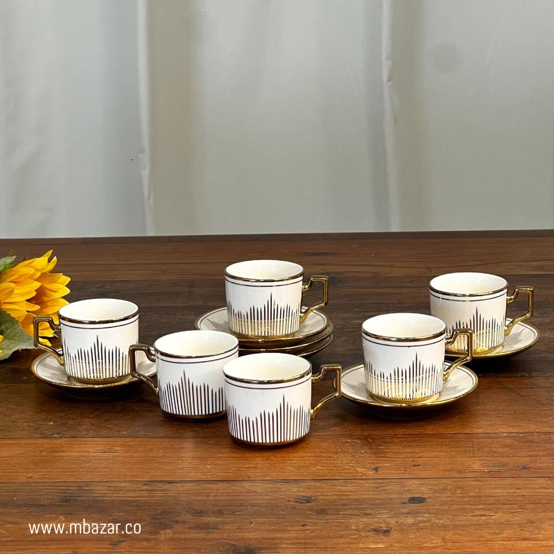 Set of 6 Gold Edge Ceramic Coffee Cup Set