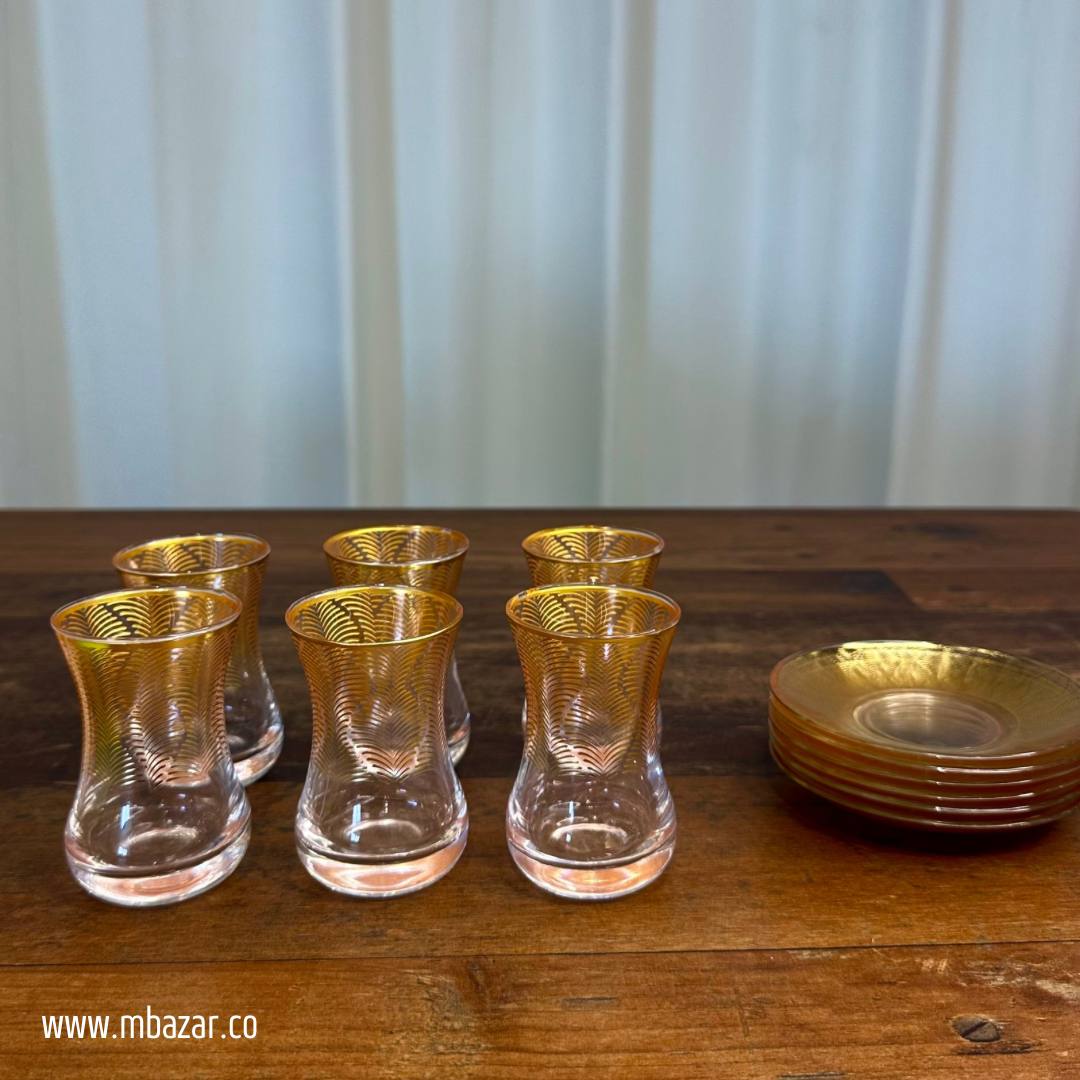 Gold Edge Glass Tea Cup and Sauser Set