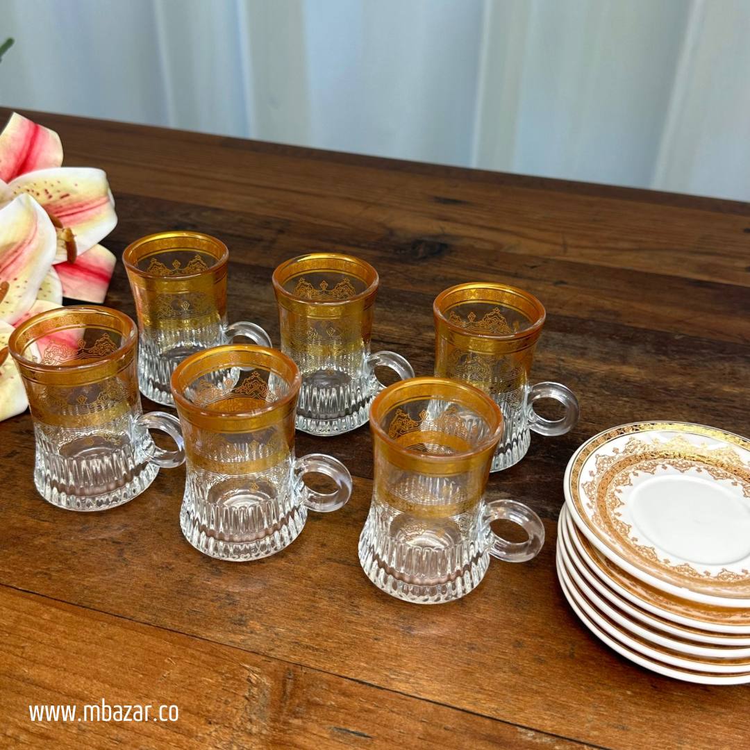Gold Edge Glass Tea Cup and Saucer Set