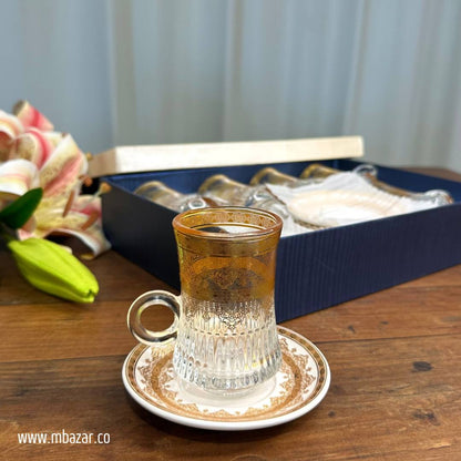 Gold Edge Glass Tea Cup and Saucer Set