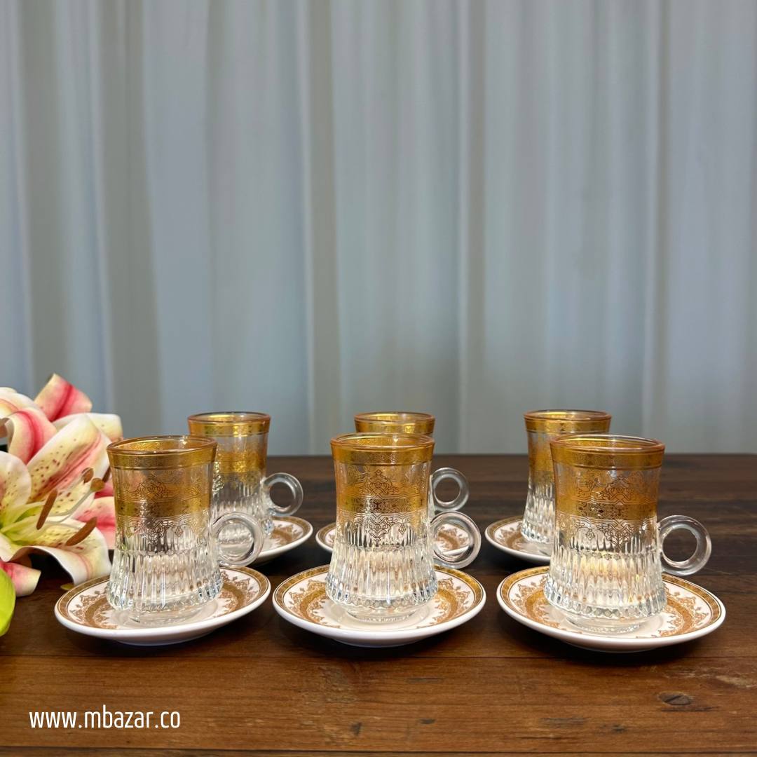 Gold Edge Glass Tea Cup and Saucer Set