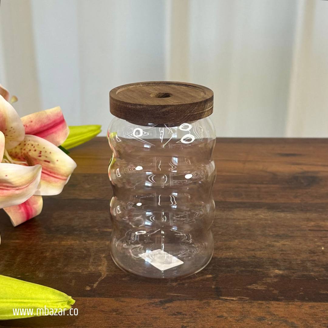 3 Pack Glass Wooden Lid Storage Jars
