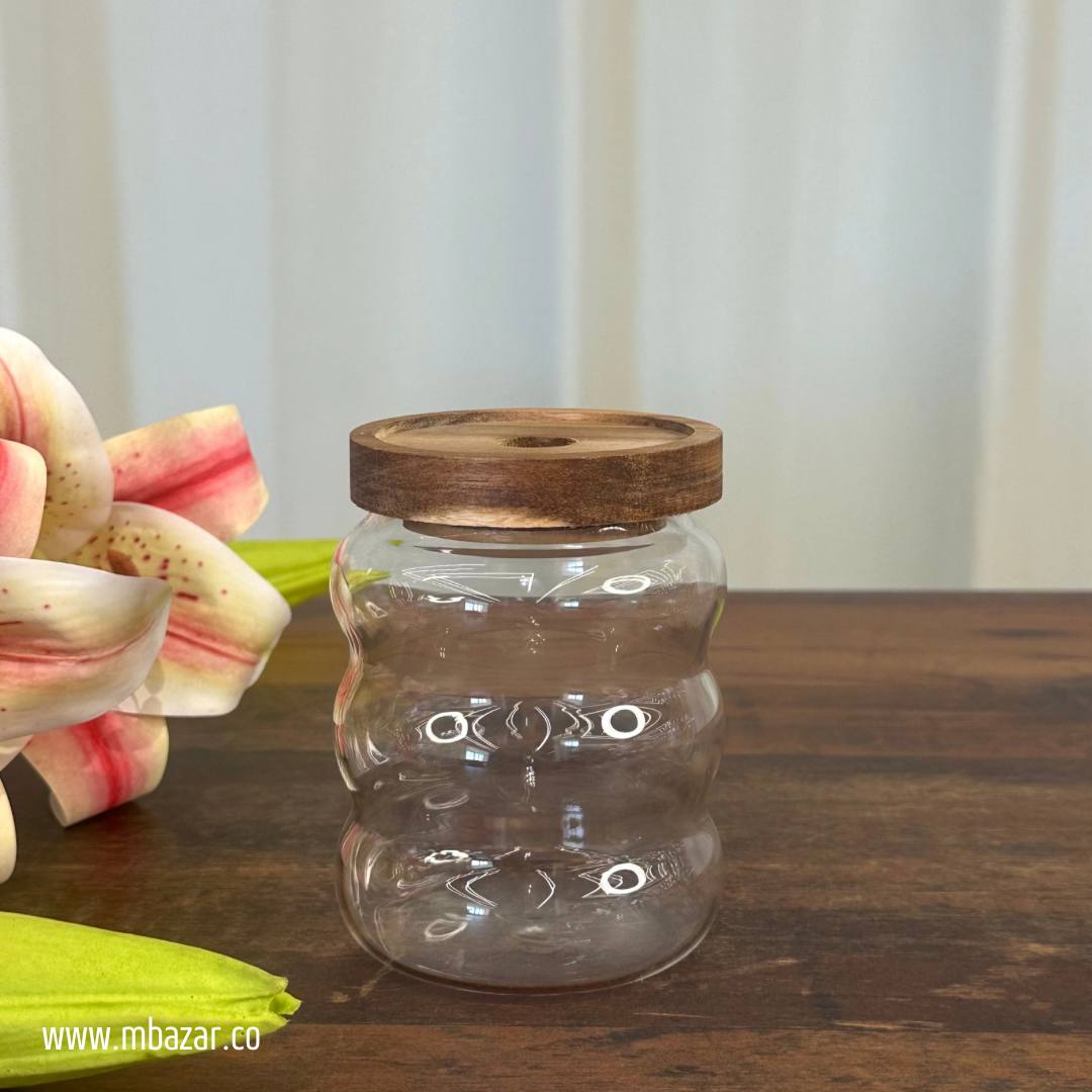 3 Pack Glass Wooden Lid Storage Jars
