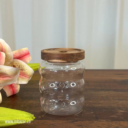3 Pack Glass Wooden Lid Storage Jars