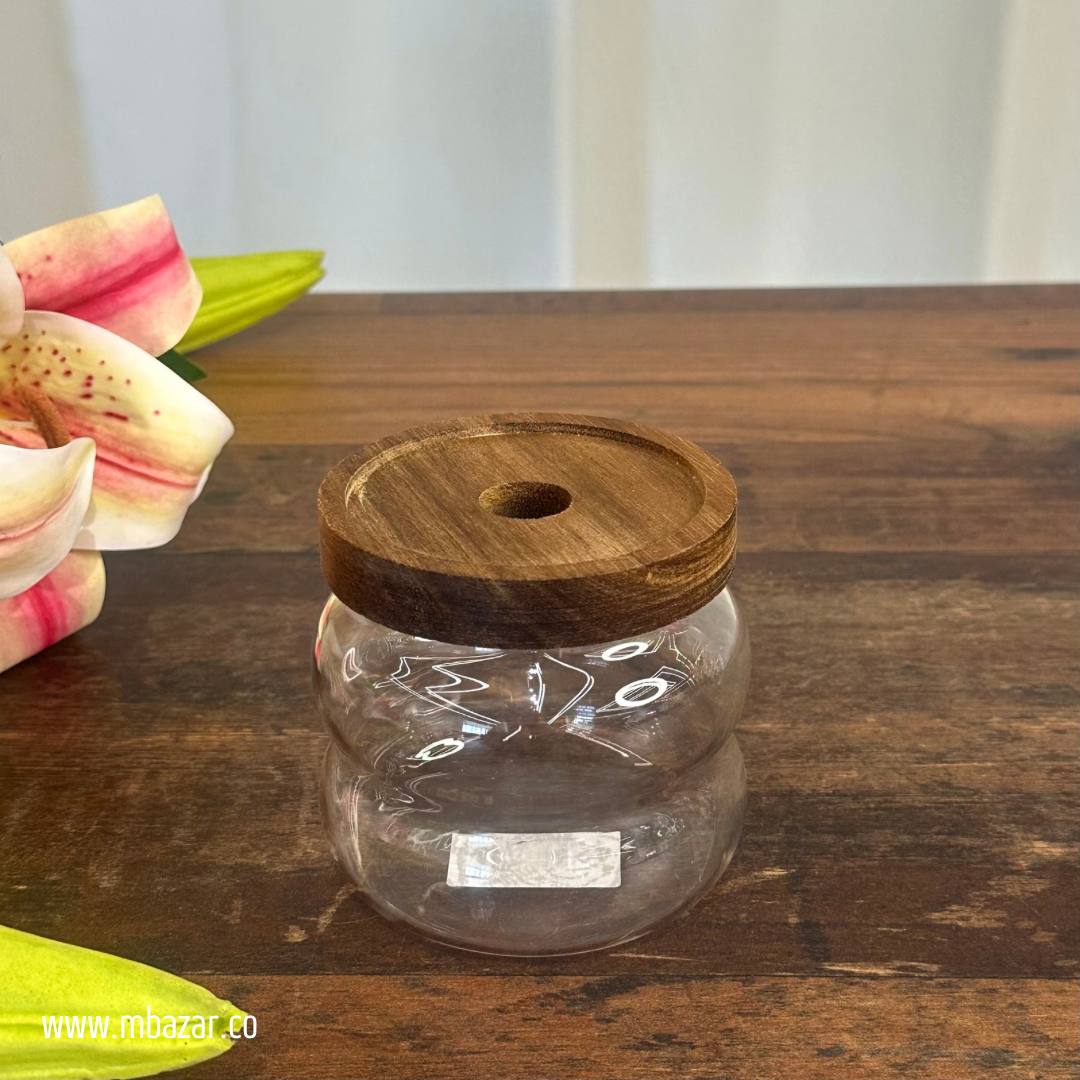 3 Pack Glass Wooden Lid Storage Jars
