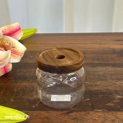 3 Pack Glass Wooden Lid Storage Jars