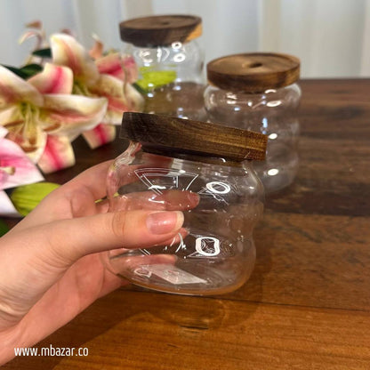 3 Pack Glass Wooden Lid Storage Jars
