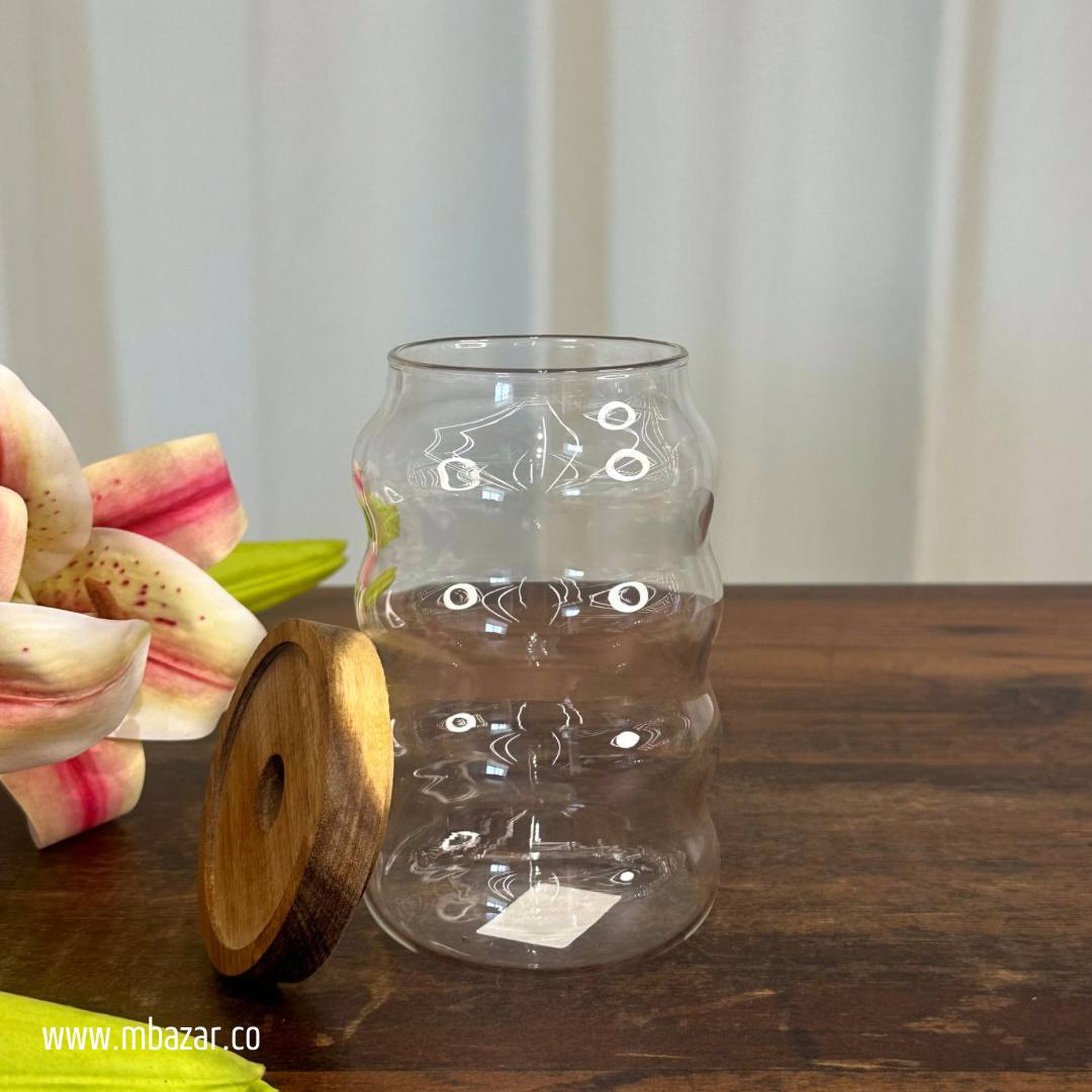 3 Pack Glass Wooden Lid Storage Jars