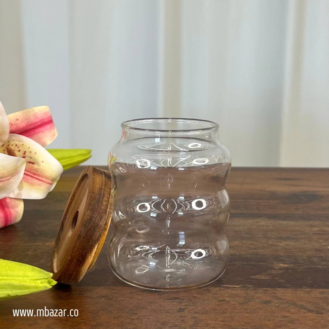 3 Pack Glass Wooden Lid Storage Jars