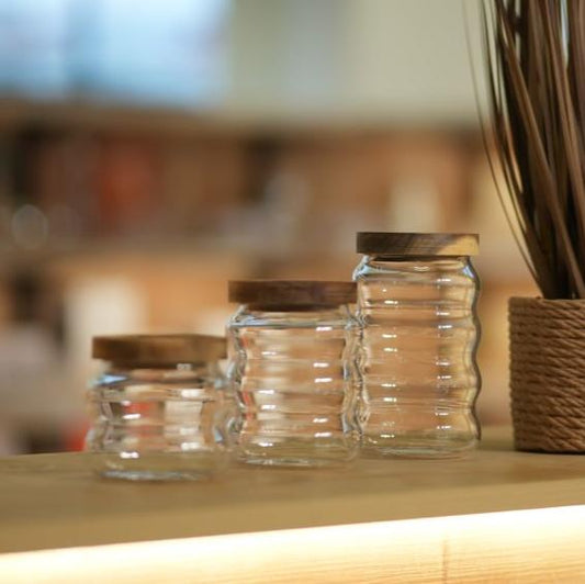 3 Pack Glass Wooden Lid Storage Jars