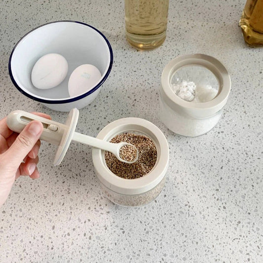 Seasoning Pot Condiment Box with Retractable Spoon & Sealed Lid