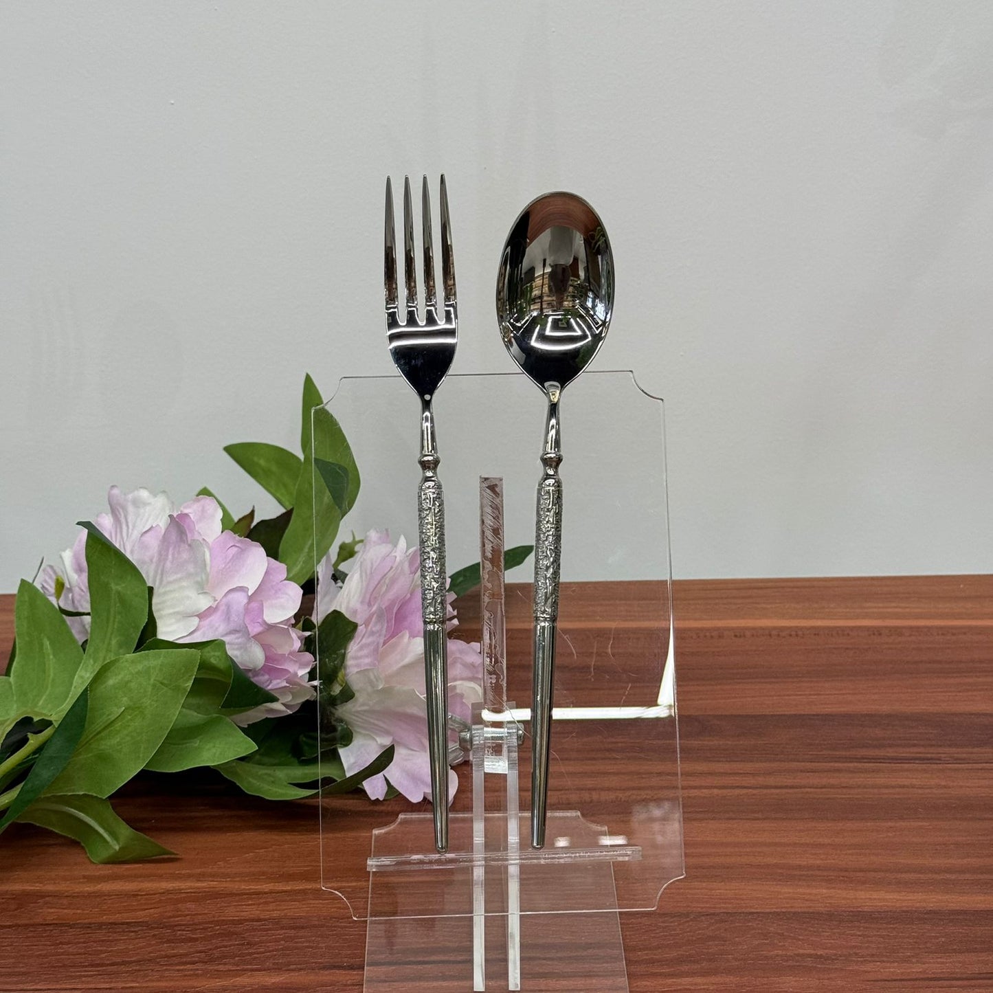 Elegant Stainless Steel Spoon & Fork Set with Decorative Handle
