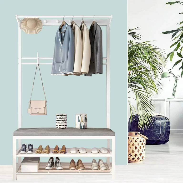 80cm Metal Stand Cloth and Shoe Holder Bench